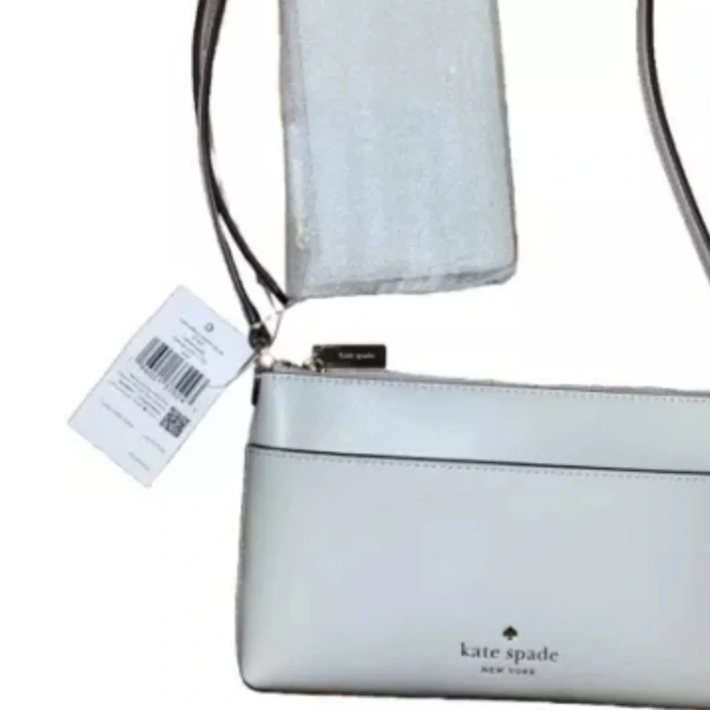 Kate Spade Staffiano Leather Top Zip Sadie Slim Platinum Purse Crossbody NWT